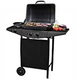 BAKAJI Barbacoa a Gas 2 Quemadores 5Kw Barbacoa con Placa Lateral y Hornillo y Parrilla Ruedas para Exterior Jardín Terraza Dimensiones: 98 x 44 x 100 cm